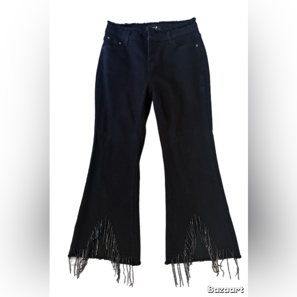 Black Flared Pants with Diamond Embroidered Detail